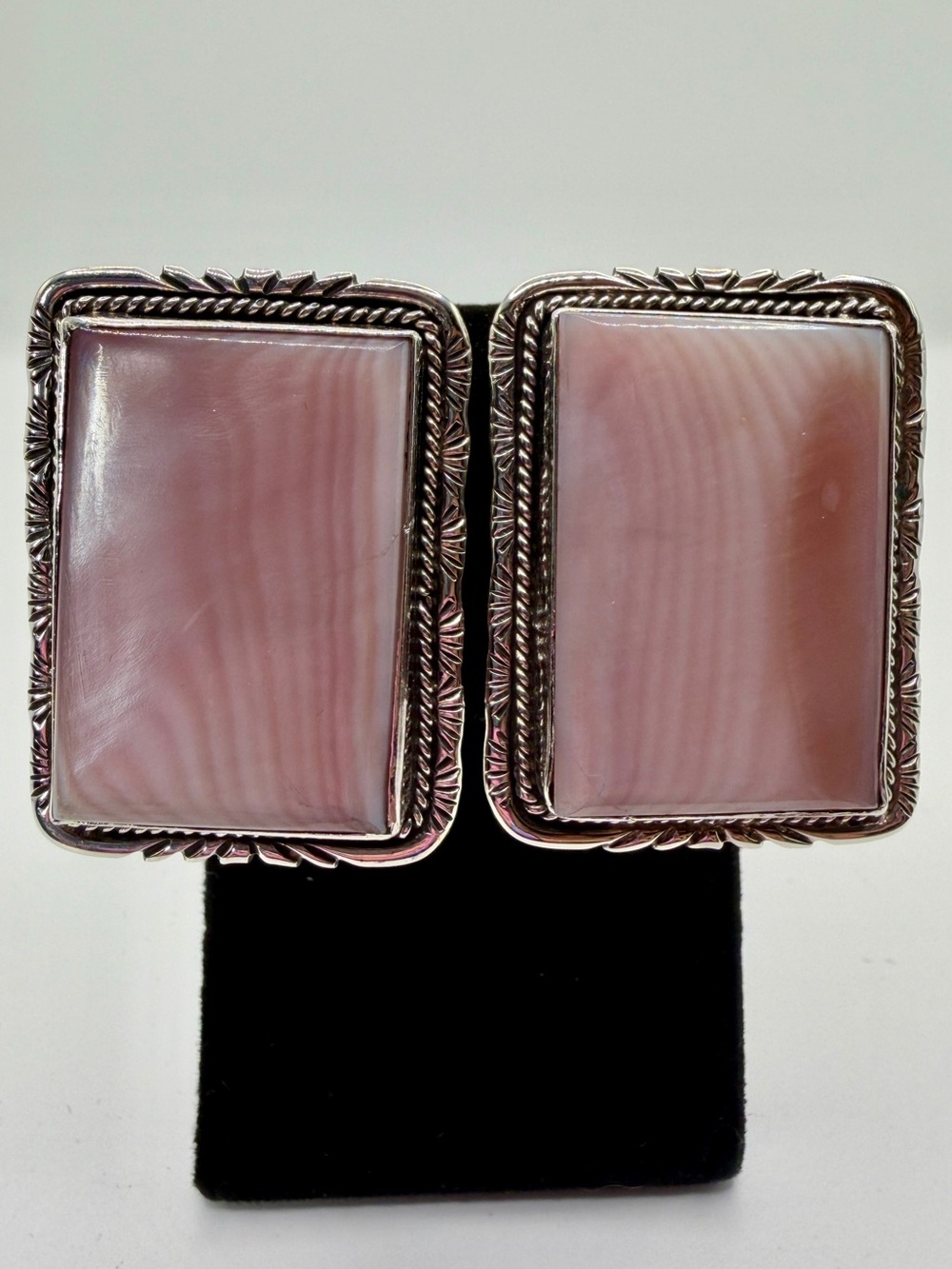 D.L. Garcia Sterling Silver Pink Shell Clip On Earrings Navajo Signed 31g Conch